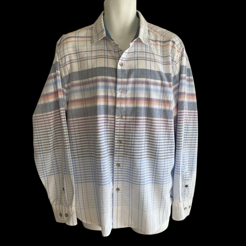 Tommy Bahama Shirt Men's Large Coastline Corduroy Plaid Pastel Travel Date Night